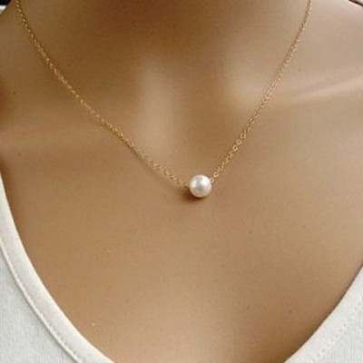 Chic Faux Pearl Pendant Simple Design Necklace For Women Golden (Chic