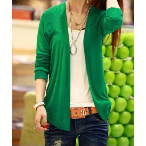 Ladylike Long Sleeve Solid Color Cardigan For Women green blue ...