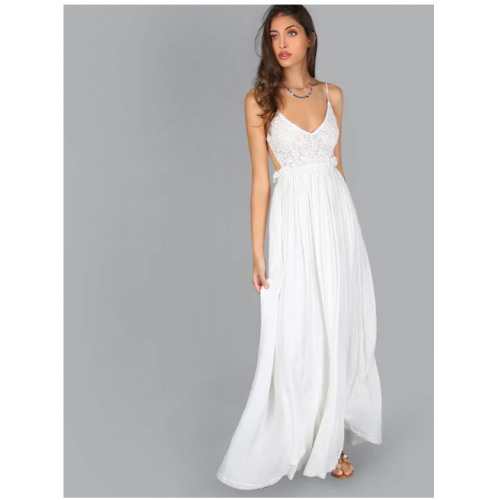 white lace overlay maxi dress