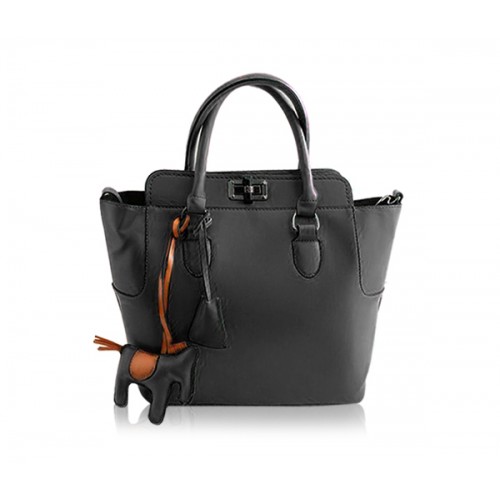 ... Women's Tote Bag With Horse Pendant and Solid Color Design Black