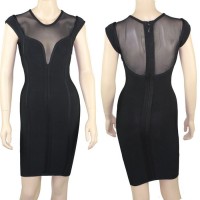 Alluring Splicing Design Sleeveless Bodycon Bandage Dress For Women black