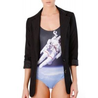 Astronaut Print Tempting Scoop Neck Backless One-Piece Swimwear For Women