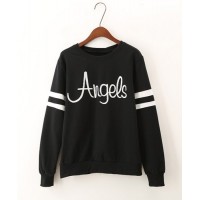 Casual Style Round Collar Long Sleeve Letter Print Sweatshirt For Women black