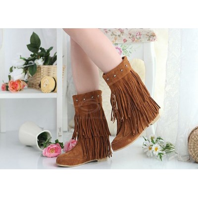 Causal Women's Boots With Tassels and Studs Design brown black