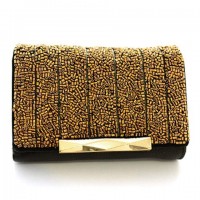 Fashion Women's Clutch Wallet With Hasp and Beading Design GOLDEN