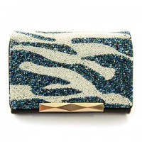 Fashion Women's Clutch Wallet With Zebra Print and Beading Design BLUE BLACK