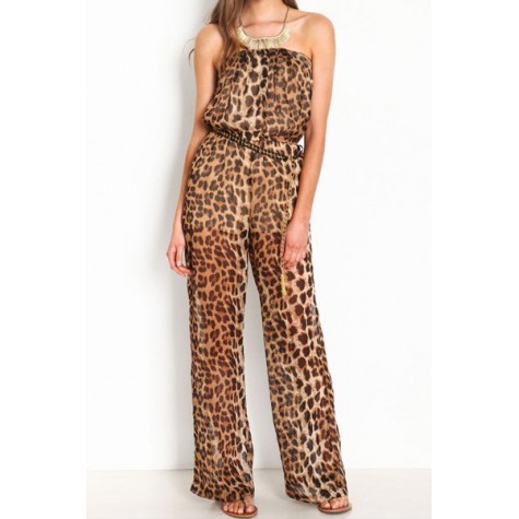 Full Leopard Print Sexy Style Strapless Women s Jumpsuits (Full Leopard ...