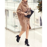 Long Edition Thickened Cable Knit Pattern Cotton Blend Solid Color Cardigan For Women camel red