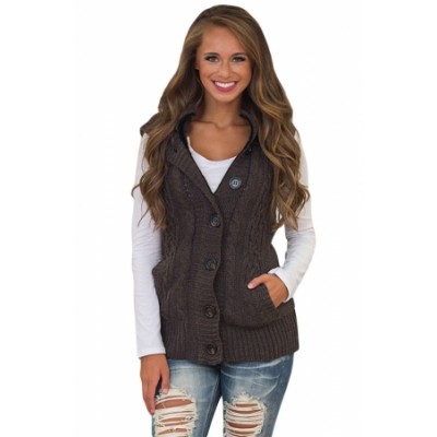 Navy Cable Knit Hooded Sweater Vest Black Brown Gray