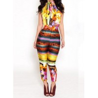 Sexy Halter Neck Sleeveless Backless Printed Jumpsuit For Women