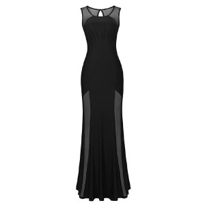 Sexy Round Neck Sleeveless Spliced Hollow Out Dress For Women black