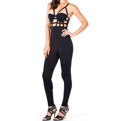 Sexy Women's Spaghetti Strap Hollow Out Jumpsuit black