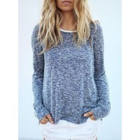 Casual Scoop Neck Long Sleeve Loose-Fitting Sweater For Women gray