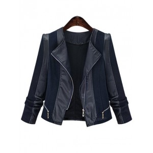 Chic Zipped Leather Patchwork Women's Jacket