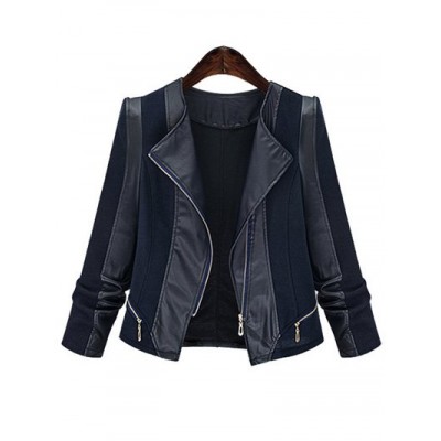Chic Zipped Leather Patchwork Women's Jacket