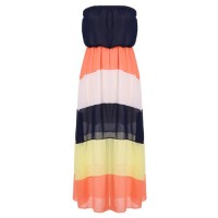Color Block Fashionable Strapless Maxi Dress For Women blue orange white