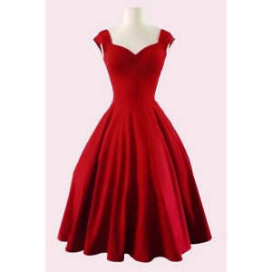 Retro Women's Sweetheart Neck Solid Color Sleeveless Dress black red