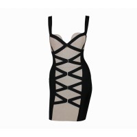 Sexy Low-Cut Cross Party Slim Fit Bandage Dress For Women black gray