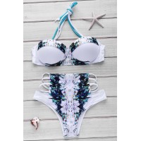 Sexy Printed Hollow Out High-Waisted Two-Piece Swimsuit For Women white