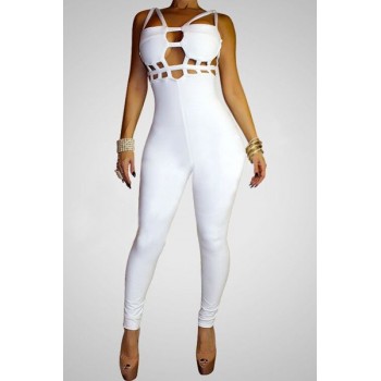 Sexy Spaghetti Strap Solid Color Hollow Out Jumpsuit For Women black white