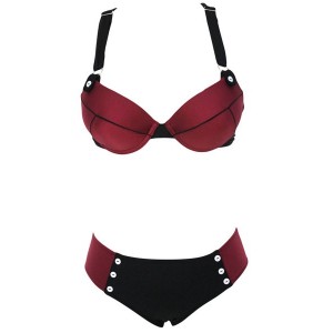 Sexy Spaghetti Strap Spliced Criss-Cross Bikini Set For Women wine red