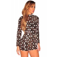 Stylish Aztec Sequins Long Sleeves Romper