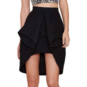 Stylish Elastic Waist Asymmetrical Solid Color Skirt For Women black