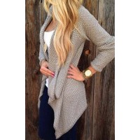 Trendy Collarless Knitted Long Sleeve Cardigan For Women black tan