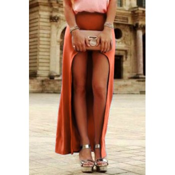 Trendy High-Waisted Solid Color Asymmetrical Skirt For Women black green orange