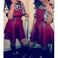 Trendy PU Leather Solid Color Overalls For Women red