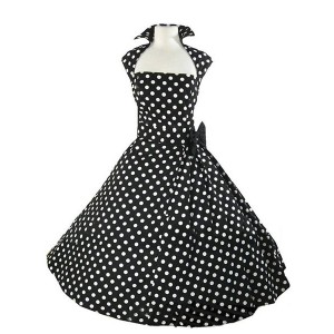 Vintage Turn-Down Collar Sleeveless Polka Dot Bowknot Embellished Dress For Women black