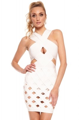 White Celeb Style Crisscross Caged Bandage Dress