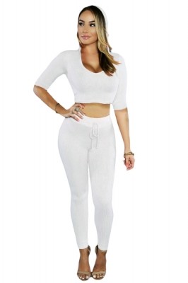 White Hooded Crop Top with Pant Set