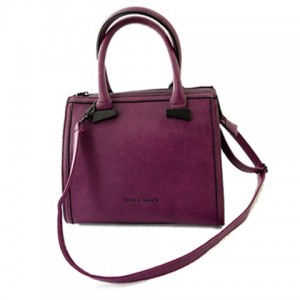 Retro Women's Tote Bag With Solid Color and Zip Design purple brown