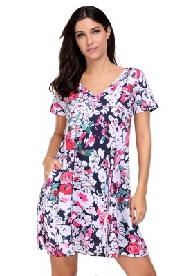 Vintage Pocket Design Summer Floral Shirt Dress