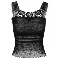 Floral Lace Scalloped Edge Tank Top - Black