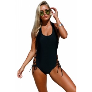 Maldives Resort Lace up Side Accent Open Back One-piece Swimsuit