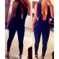 One-Shoulder Sleeveless Hollow Out Backless Sexy Jumpsuit For Women black
