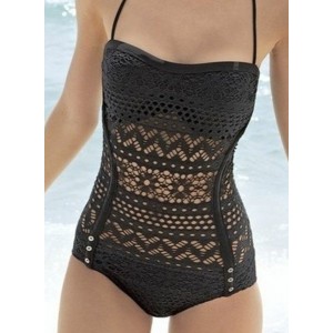 Sexy Halter See-Through Solid Color Swimwear For Women black