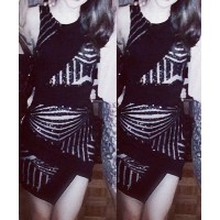 Sexy Round Neck Sleeveless Sequined Furcal Dress For Women black