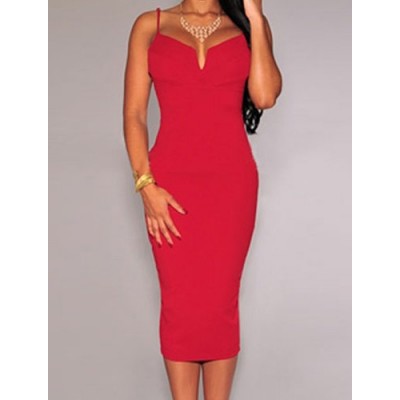 Stylish Spaghetti Strap Sleeveless Solid Color Dress For Women red white black