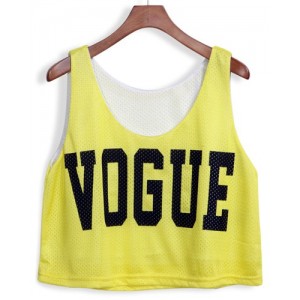 Stylish U Neck Loose-Fitting Letter Print Tank Top For Women yellow