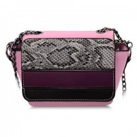 Stylish Women's Crossbody Bag With Snake Print and Chain Design pink cream green