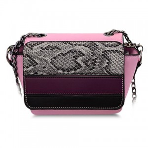Stylish Women's Crossbody Bag With Snake Print and Chain Design pink cream green