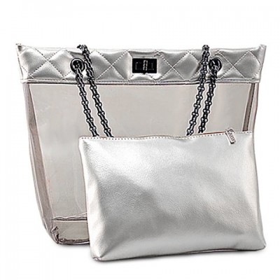 Stylish Women's Shoulder Bag With Transparent and Checked Design black gold silver