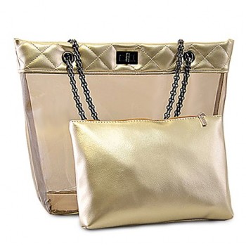 Stylish Women's Shoulder Bag With Transparent and Checked Design black gold silver