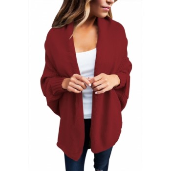 Black Chunky Knit Open Front Dolman Cardigan Gray Red