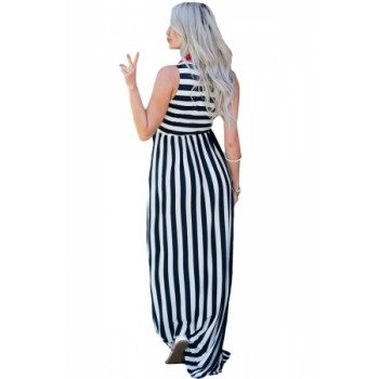 Black White Stripes Sleeveless Maxi Dress