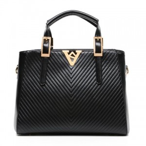 Dress Women's Shoulder Bag With Metallic and Buckle Design black white