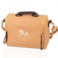 Fashion Women's Shoulder Bag With Zip and Pony Design brown green white